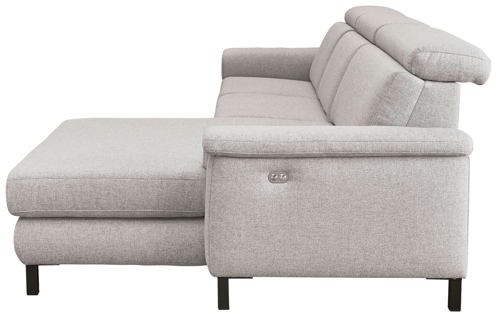 Seitenansicht einer grauen Longchairkombination mit verstellbarer Rückenlehne und Armlehne.