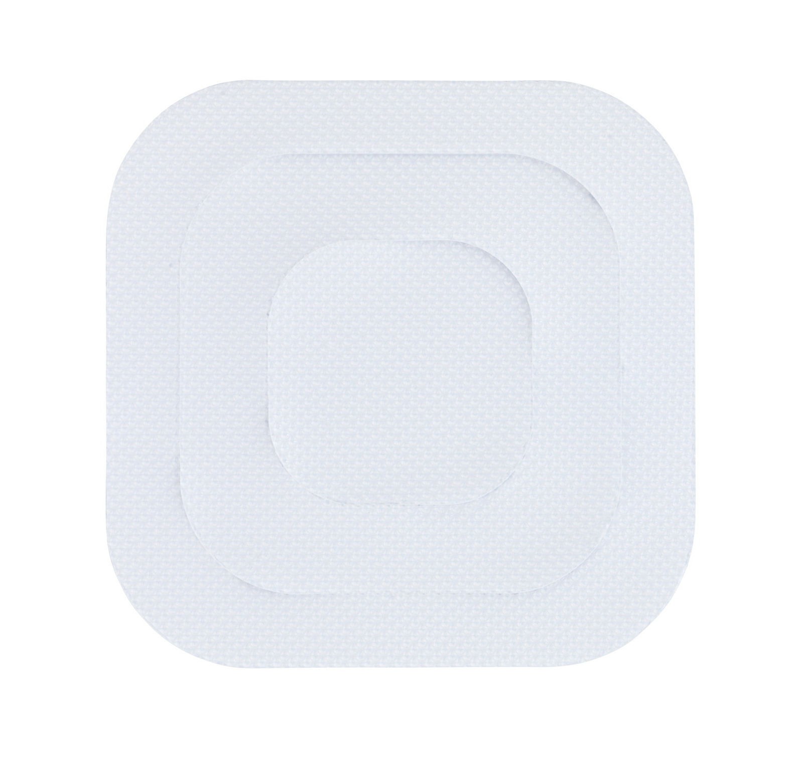 Draufsicht auf weiße, eckige Anti-Rutschsticker in verschiedenen Größen, übereinander gestapelt.