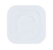 Draufsicht auf weiße, eckige Anti-Rutschsticker in verschiedenen Größen, übereinander gestapelt.