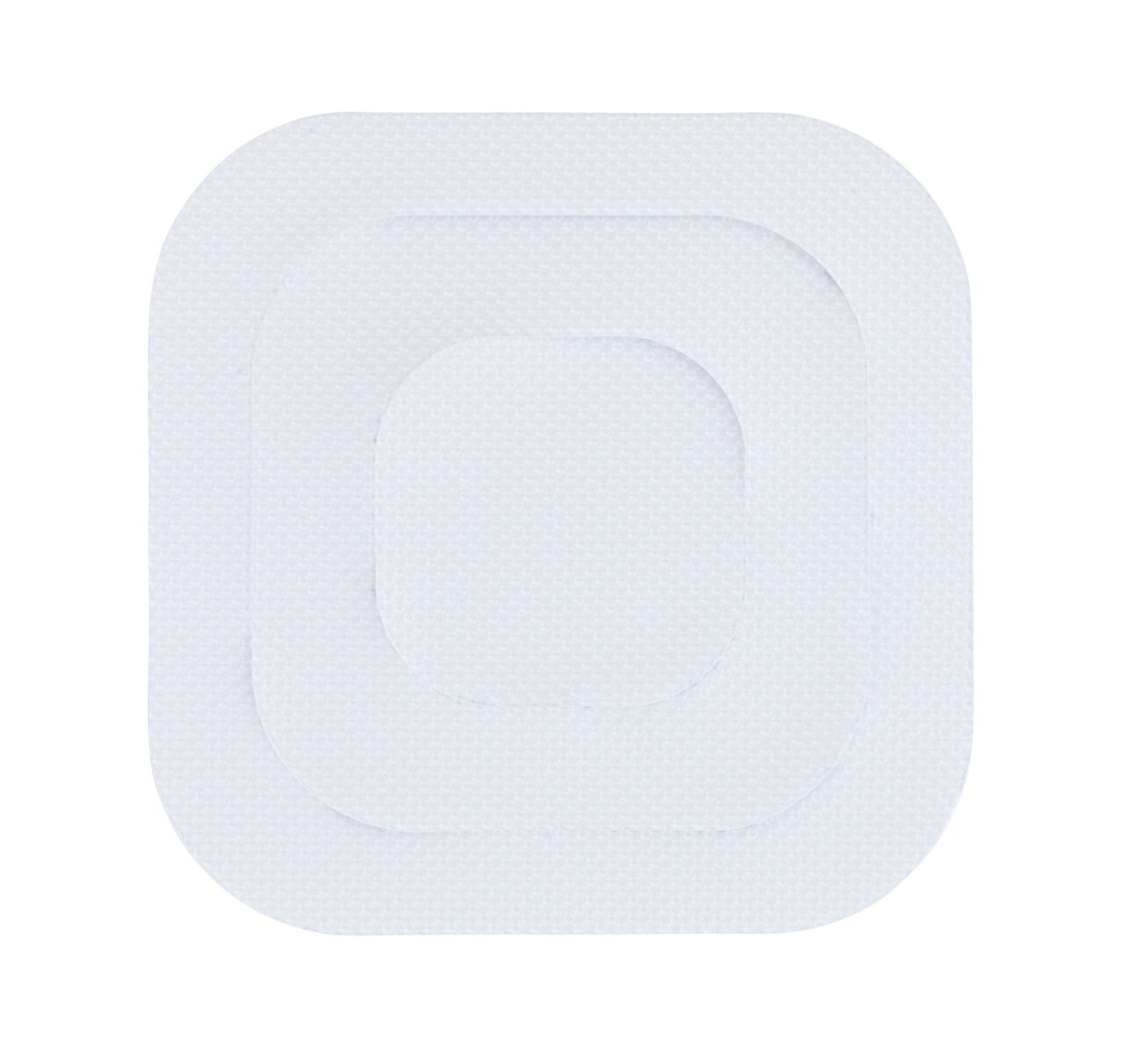 Draufsicht auf weiße, eckige Anti-Rutschsticker in verschiedenen Größen, übereinander gestapelt.