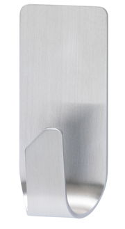 Nahaufnahme eines modernen, gebürsteten Edelstahlhakens, geeignet für den Einsatz in feuchten Umgebungen.