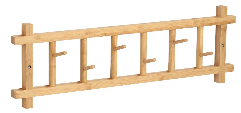 Wandgarderobe aus Holz mit sechs Haken, seitliche Perspektive