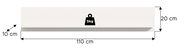 Weiße Wandkonsole/Wandregal in Frontansicht mit Maßangaben 110 cm Breite, 20 cm Höhe und 10 cm Tiefe sowie 5-kg-Belastungsangabe.