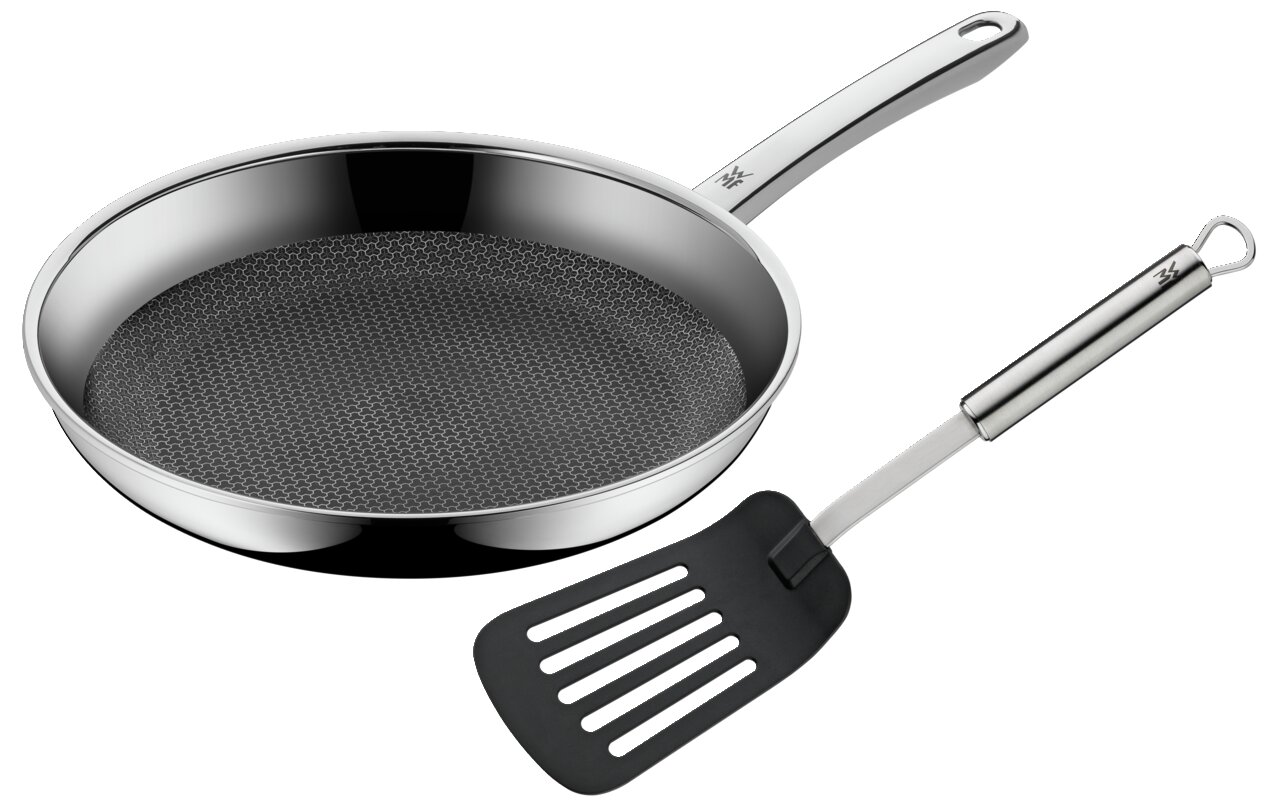 WMF Stielpfanne 28cm + Wender PROFI RESIST Stielpfanne aus Edelstahl mit Wabenstruktur und passendem Wender, Ansicht von oben