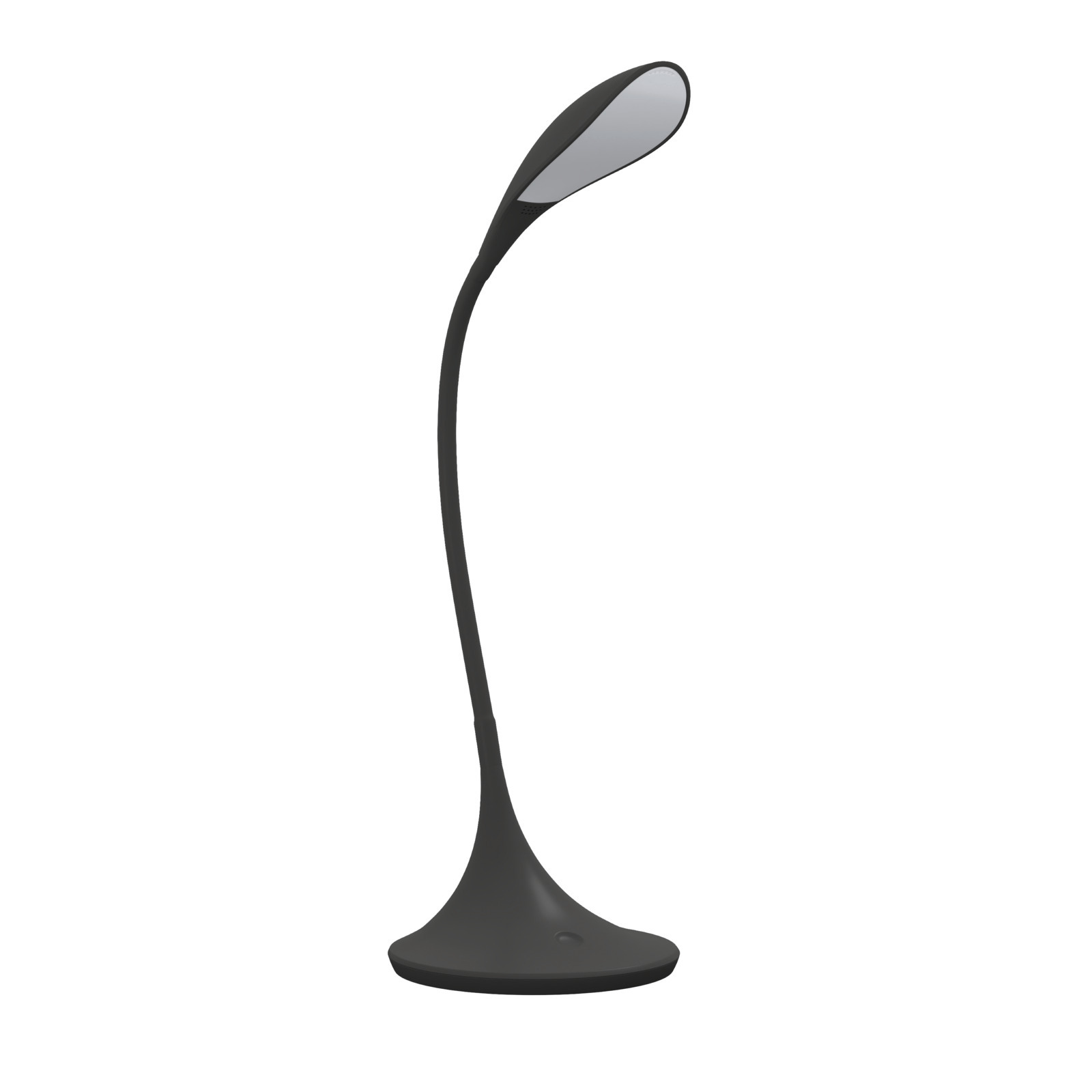 Moderne schwarze Schreibtischleuchte mit flexiblem Hals, seitliche Perspektive