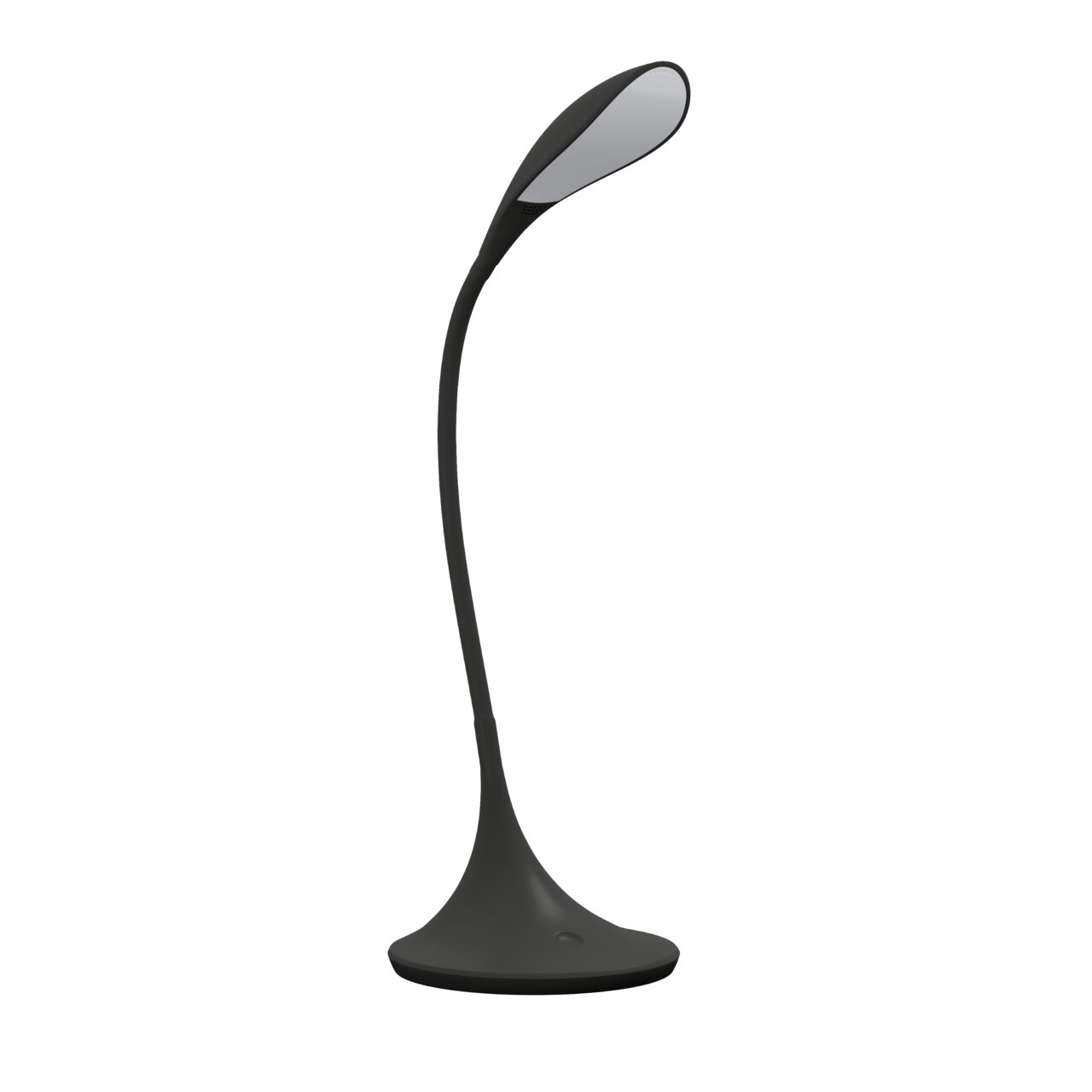 Moderne schwarze Schreibtischleuchte mit flexiblem Hals, seitliche Perspektive
