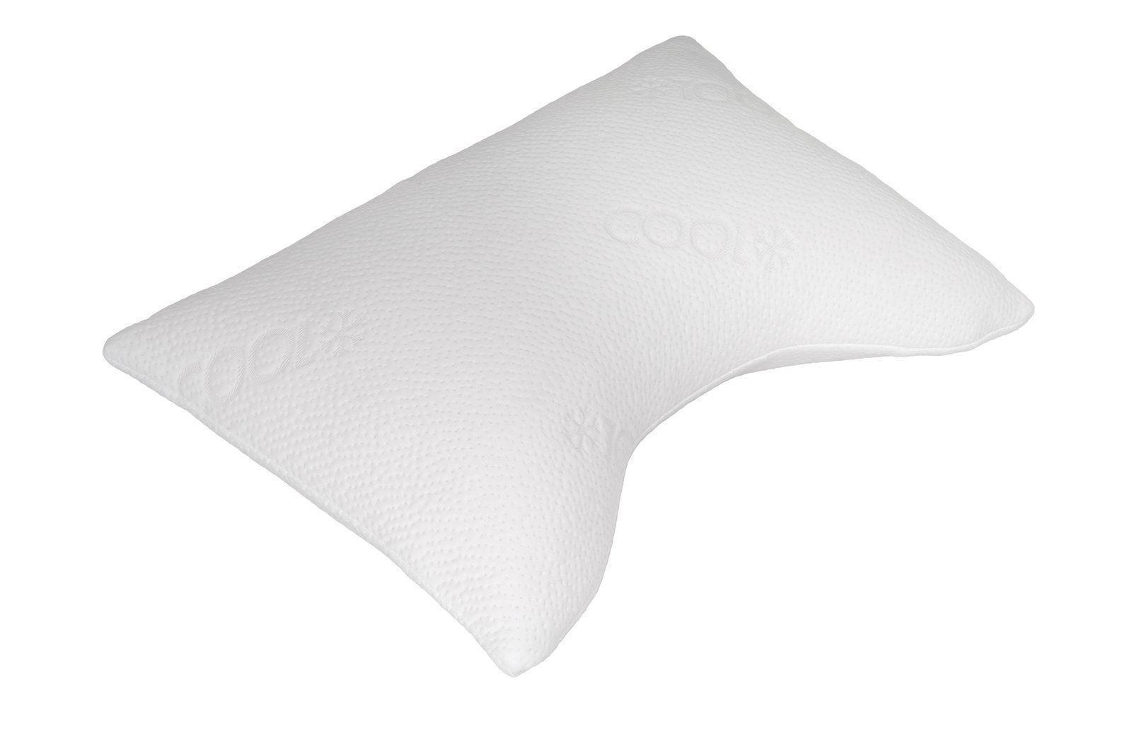 Komfortschlafkissen 40 x 60 cm in schräger Perspektive, weiß mit geprägtem Muster.
