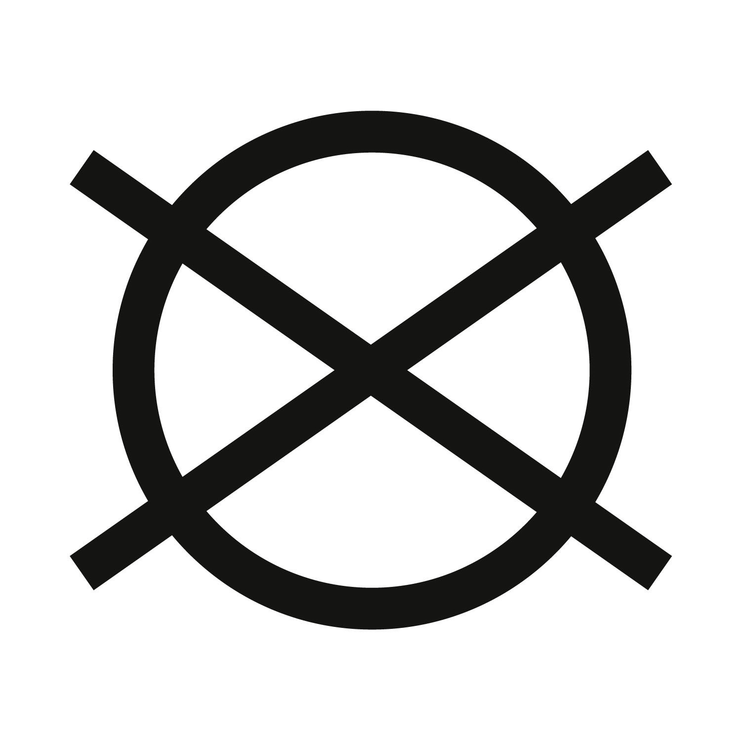 Symbol für nicht chemisch reinigen, schwarze Linien auf weißem Hintergrund, Frontalansicht