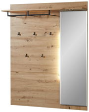 XL-Garderobenpaneel aus Holz mit Spiegel, Haken und Ablage, seitliche Perspektive