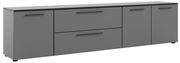 Graues XL-TV-Lowboard mit vier Türen und zwei Schubladen, Frontansicht