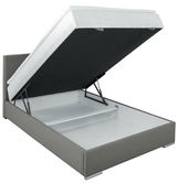 Boxbett 140 mit hochgeklappter Matratze, seitliche Perspektive