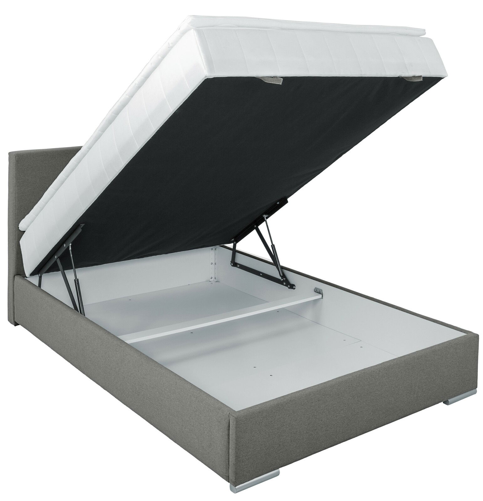 Boxbett 140 mit hochgeklappter Matratze, seitliche Perspektive