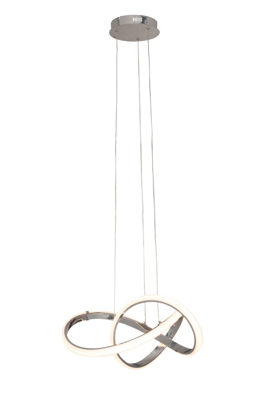 Moderne LED-Hängeleuchte mit geschwungenem Design, seitliche Perspektive