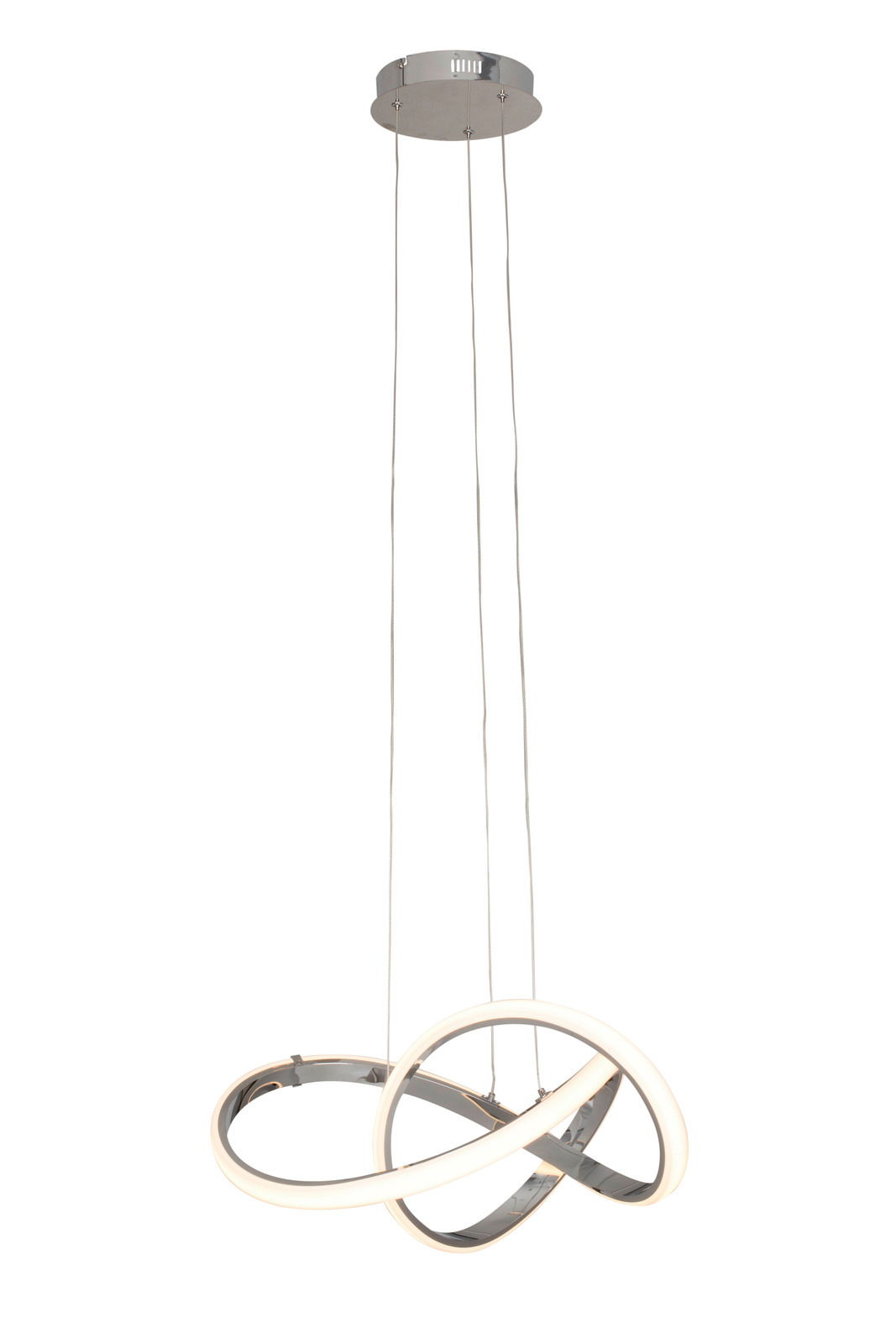 Moderne LED-Hängeleuchte mit geschwungenem Design, seitliche Perspektive