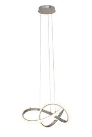 Moderne LED-Hängeleuchte mit geschwungenem Design, seitliche Perspektive