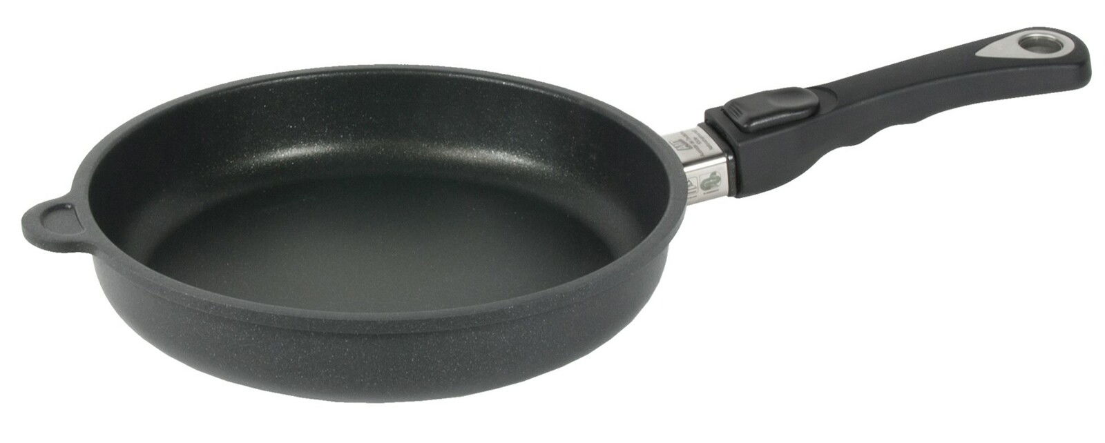 AMT Bratpfanne Ø24cm Schwarze Bratpfanne mit abnehmbarem Griff, seitliche Perspektive