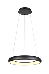 Moderne schwarze Pendelleuchte Cardona von Trio Leuchten in seitlicher Perspektive, mit rundem, leuchtendem Ringdesign.