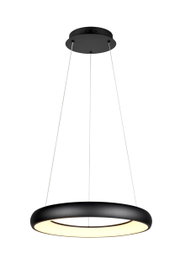 Moderne schwarze Pendelleuchte Cardona von Trio Leuchten in seitlicher Perspektive, mit rundem, leuchtendem Ringdesign.
