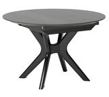 Runder Esstisch mit schwarzem, modernem Design und vier geschwungenen Beinen, seitliche Perspektive