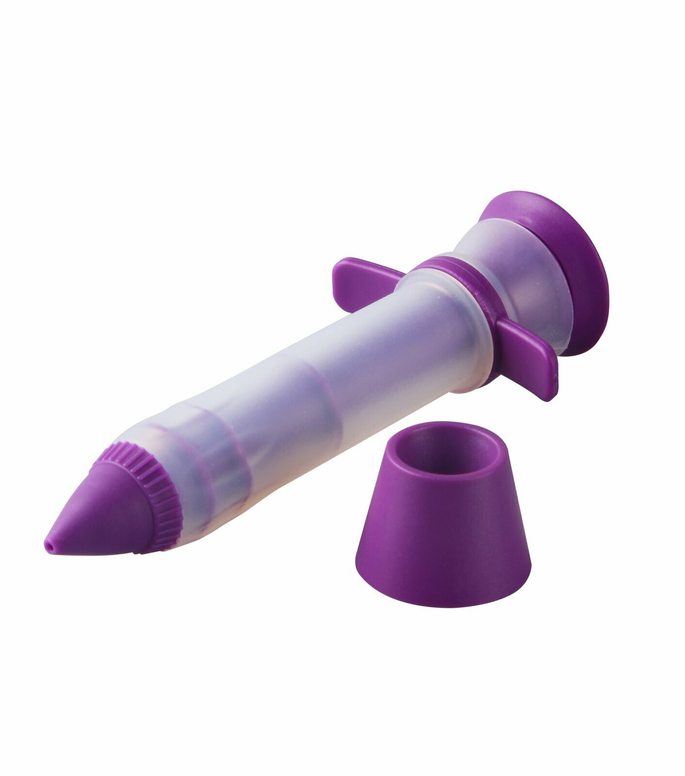 Dekostift mit zwei Tüllen in Lila, seitliche Perspektive