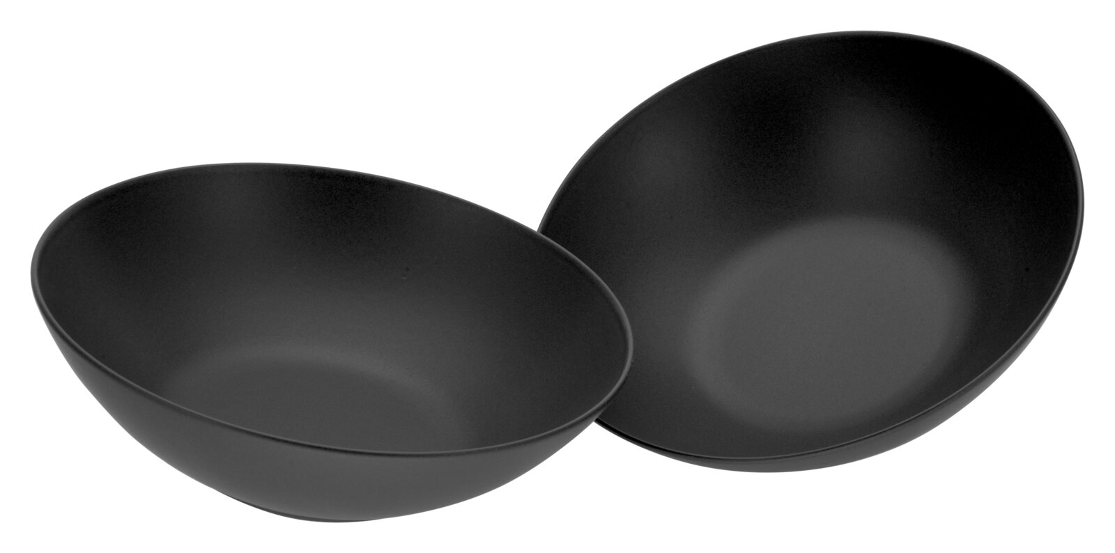 Creatable Salatschüssel 2-tlg SOFT TOUCH Zwei matte schwarze Schalen/Schüsseln aus Keramik im Set, leicht versetzt nebeneinander, aus schräger Front- und leicht erhöhter Perspektive vor weißem Hintergrund