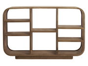 Holz-Standregal mit abgerundeten Ecken und mehreren Fächern, frontale Ansicht