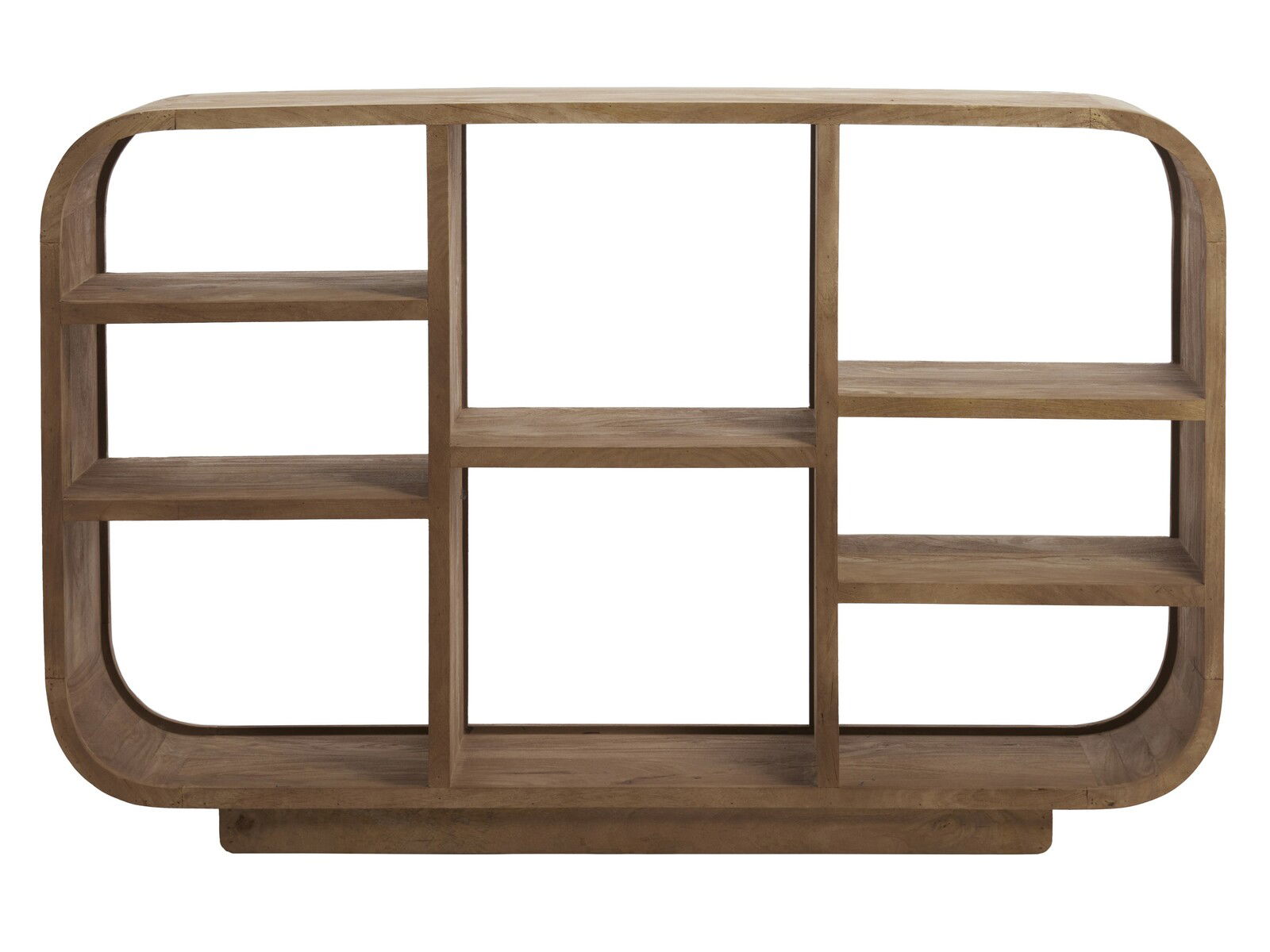 Holz-Standregal mit abgerundeten Ecken und mehreren Fächern, frontale Ansicht