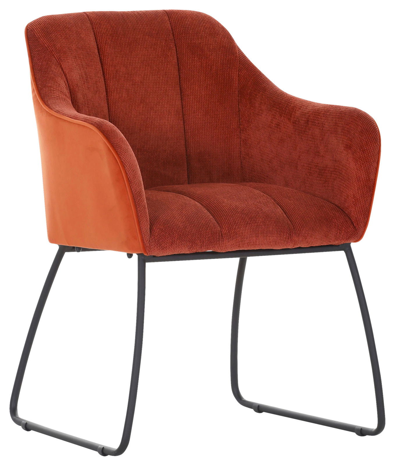 Novel Armlehnstuhl LAILA Roter Armlehnstuhl mit schwarzem Metallgestell, seitliche Perspektive