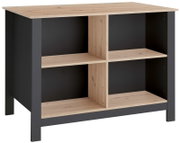 Keukeneiland met houtlook en zwart frame, vooraanzicht
