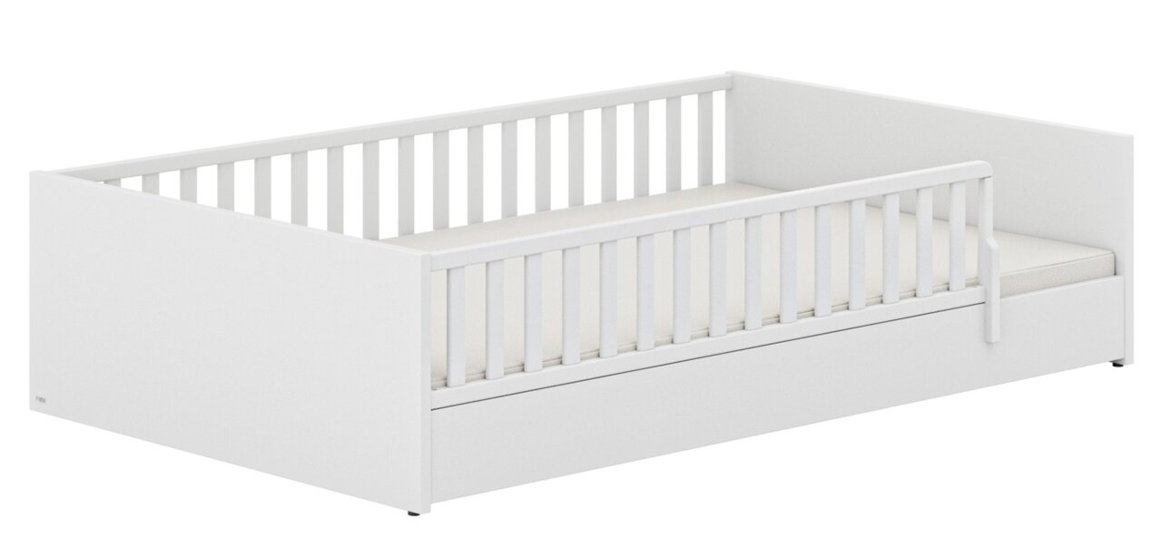 Paidi Bodenbett LITTLE FLO Weißes Bodenbett mit Gitterstäben, seitliche Perspektive