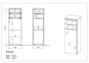 Schrank mit drei Schubladen, Maße: Breite 39 cm, Höhe 112 cm, Tiefe 34 cm, Frontansicht