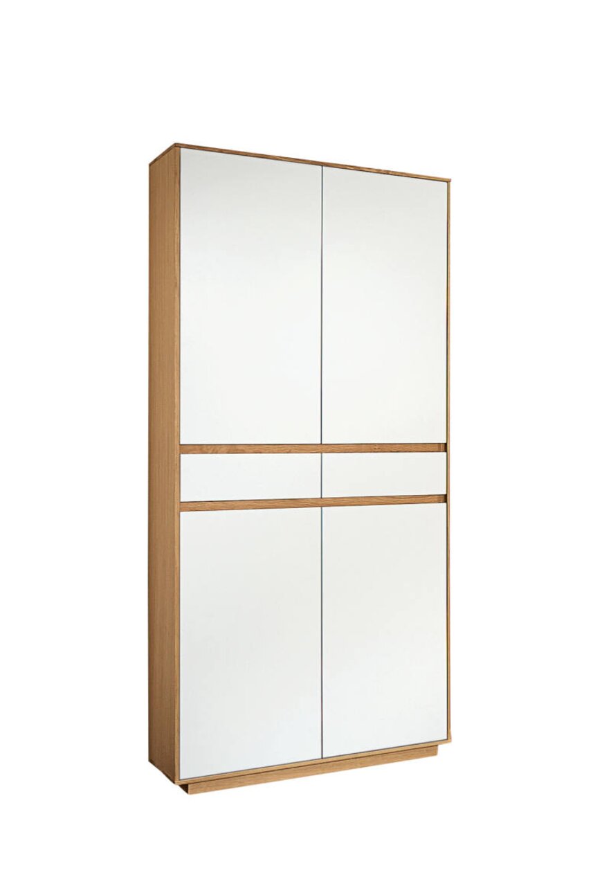 XL-multifunctionele houten kast met witte deuren, vooraanzicht