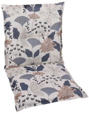 Niederlehnerauflage mit floralem Muster in Blau- und Beigetönen, Ansicht von vorne