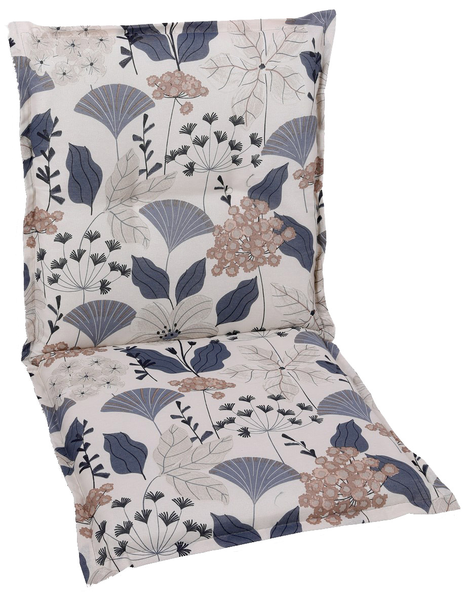 Niederlehnerauflage mit floralem Muster in Blau- und Beigetönen, Ansicht von vorne