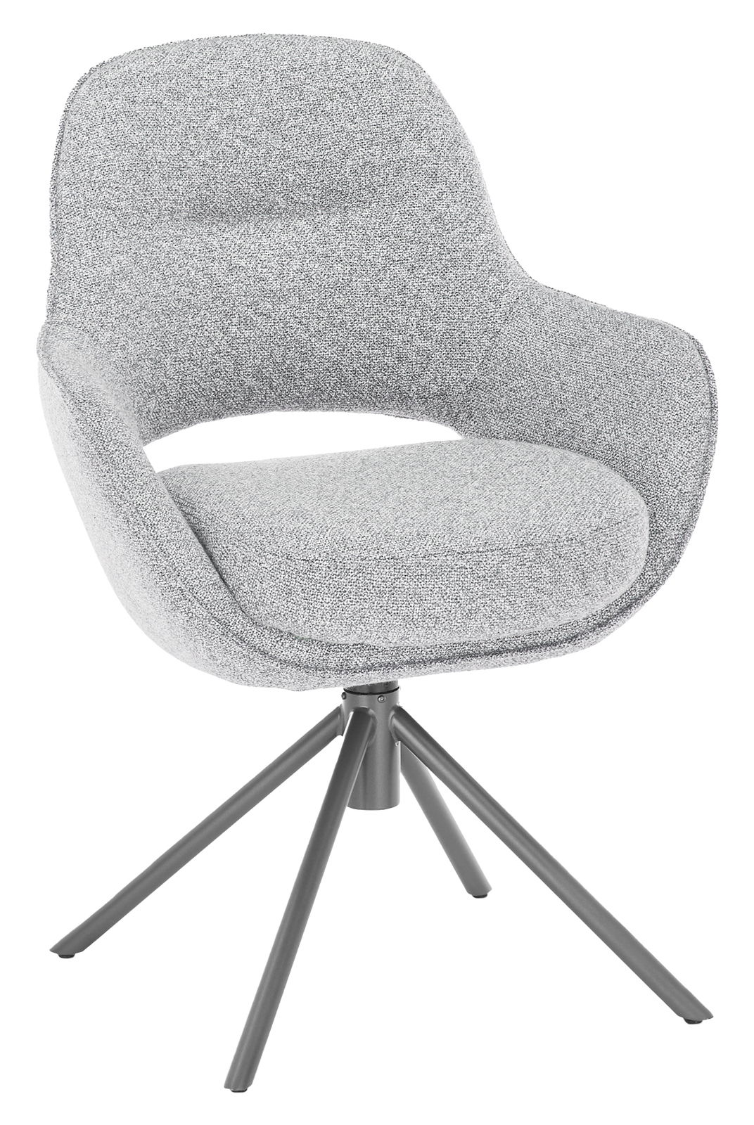 WK-Wohnen Armlehnstuhl WK 708 Grauer Armlehnstuhl mit gepolstertem Sitz und Rückenlehne, auf einem stabilen Metallgestell mit vier Beinen, seitliche Perspektive