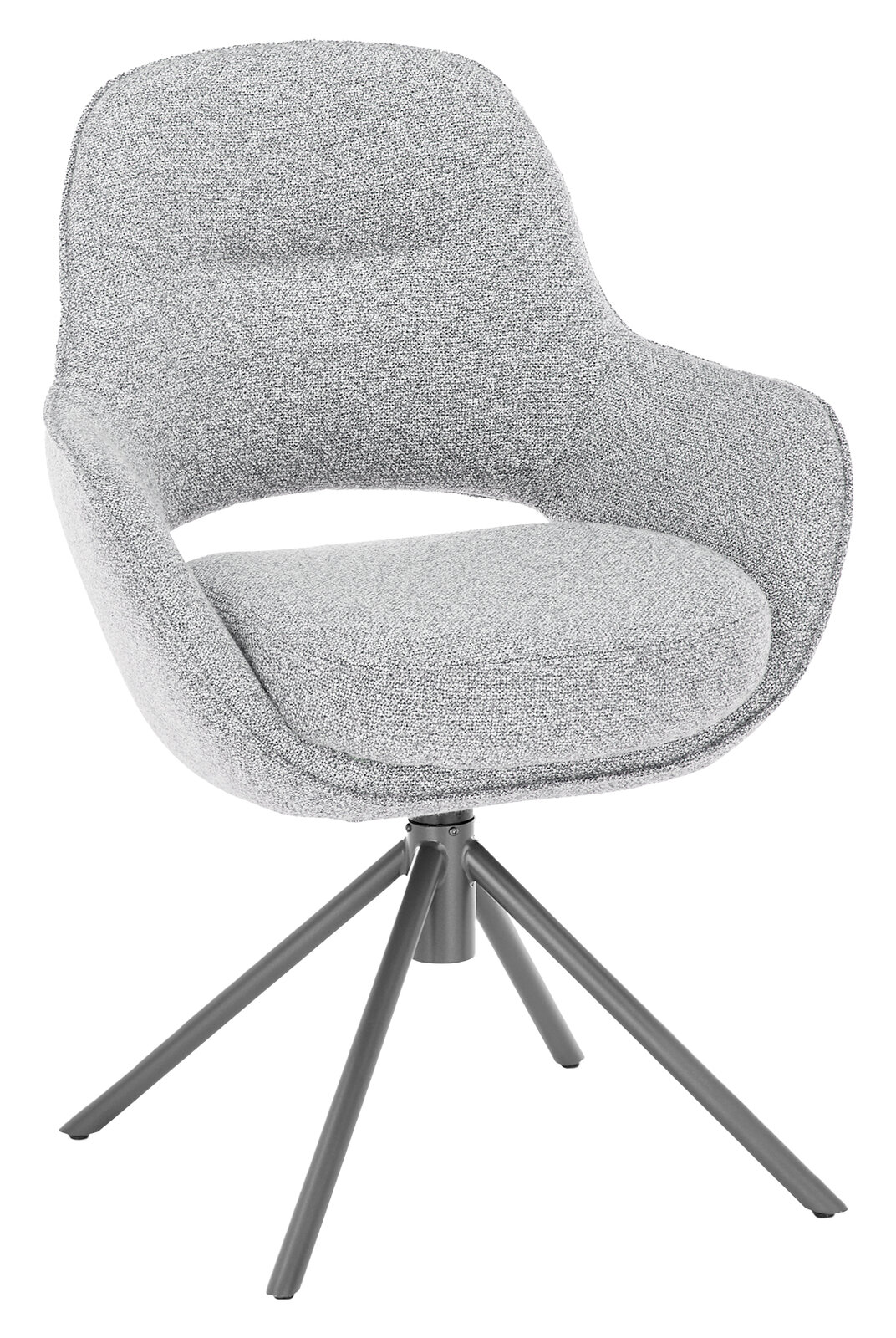 WK-Wohnen Armlehnstuhl WK 708 Grauer Armlehnstuhl mit gepolstertem Sitz und Rückenlehne, auf einem stabilen Metallgestell mit vier Beinen, seitliche Perspektive