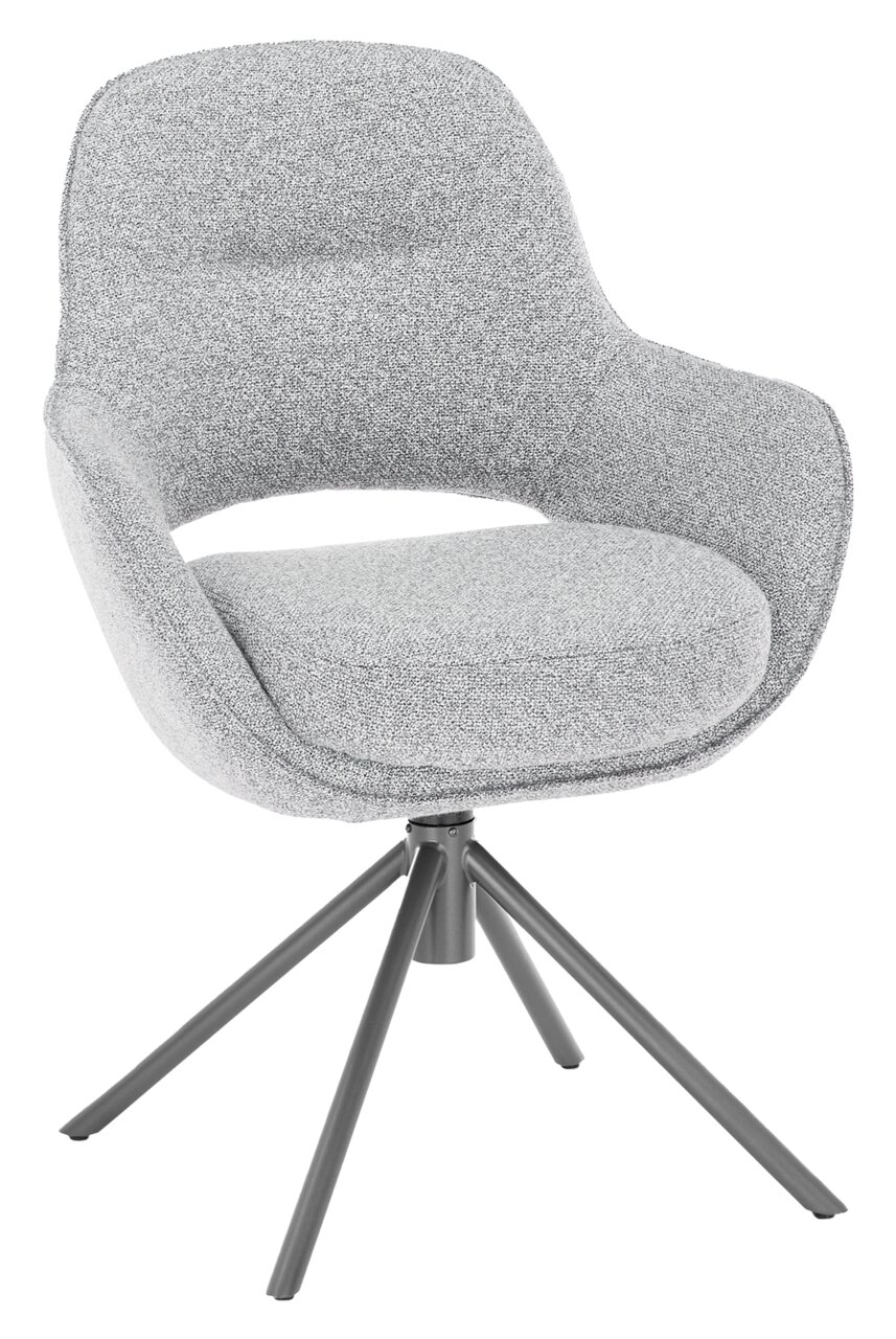 WK-Wohnen Armlehnstuhl WK 708 Grauer Armlehnstuhl mit gepolstertem Sitz und Rückenlehne, auf einem stabilen Metallgestell mit vier Beinen, seitliche Perspektive