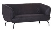 Zweisitzer-Sofa in dunklem Stoffbezug, seitliche Perspektive