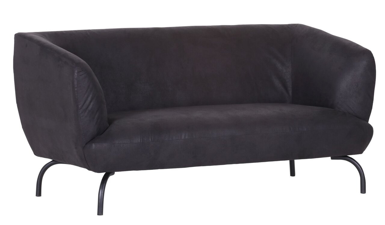 Zweisitzer-Sofa in dunklem Stoffbezug, seitliche Perspektive