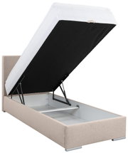 Boxbett 90 mit hochgeklappter Matratze, seitliche Perspektive