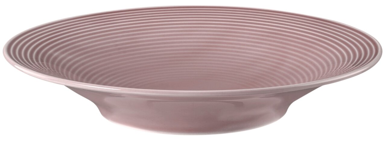 Runder Suppenteller 22,5 cm in Rosa mit geriffeltem Design, seitliche Perspektive