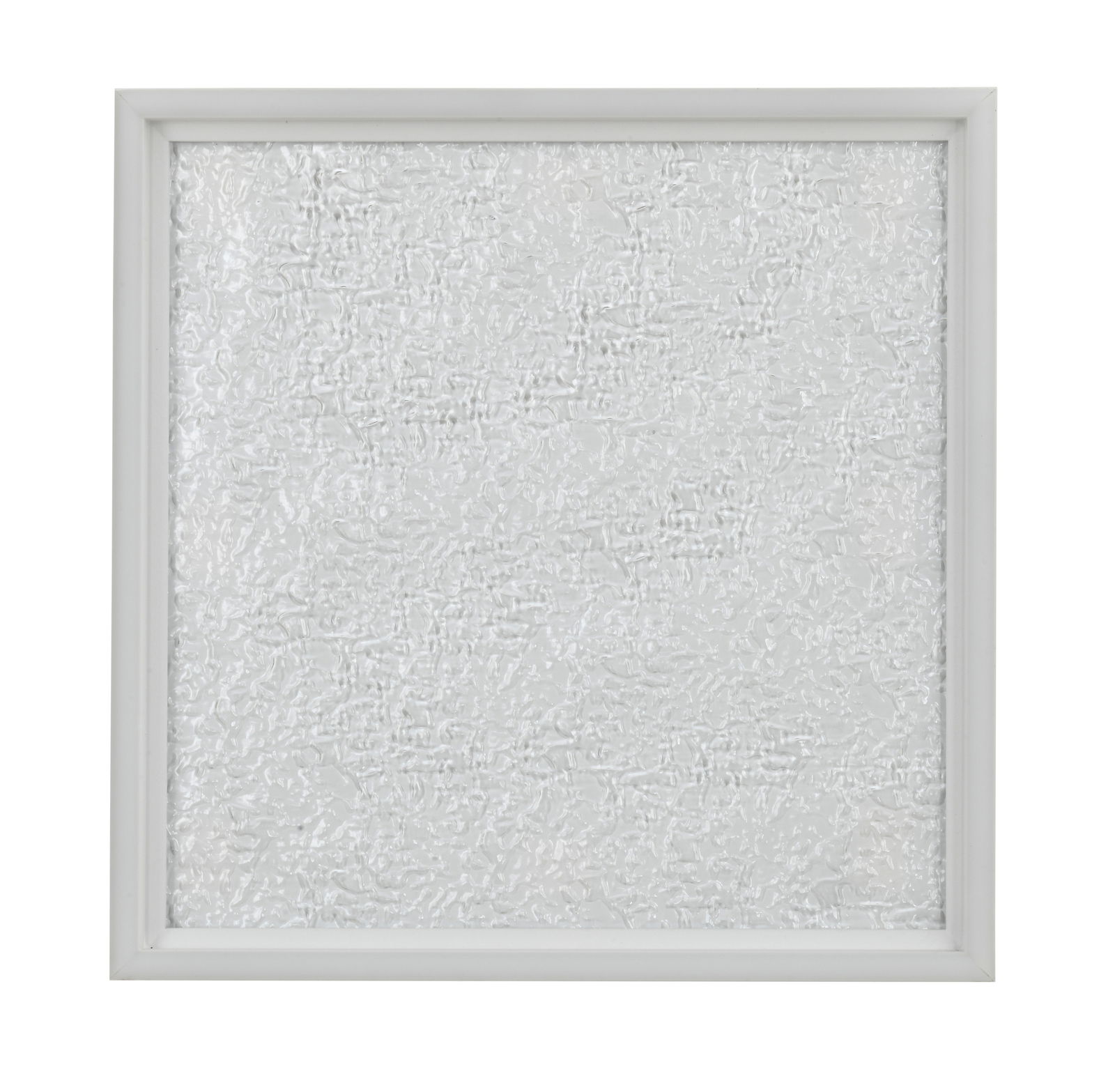 Quadratische LED-Deckenleuchte mit strukturiertem Glas, Ansicht von vorne.