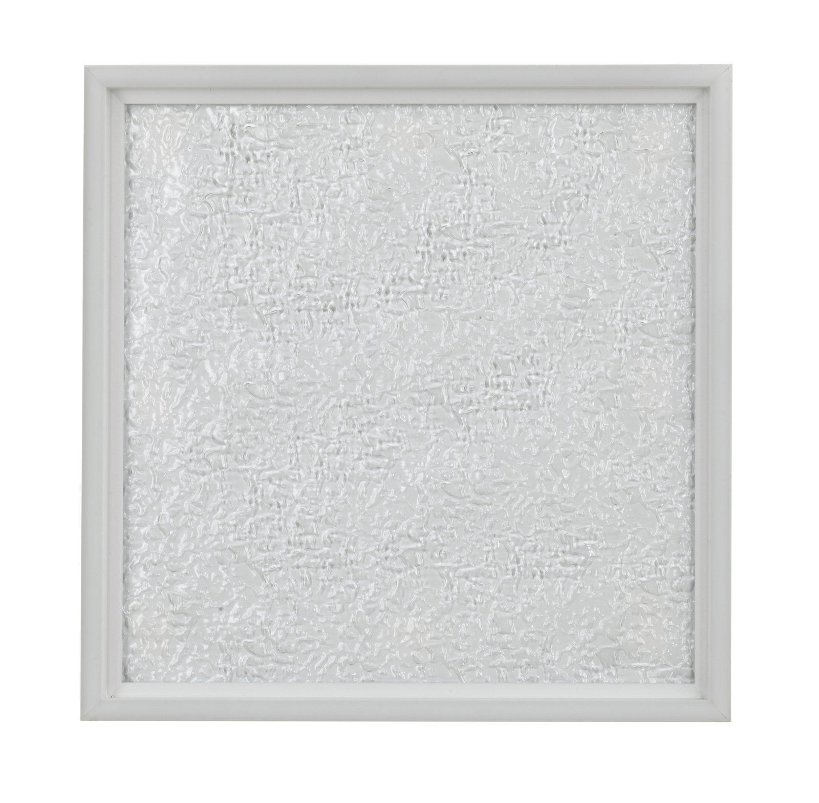 Quadratische LED-Deckenleuchte mit strukturiertem Glas, Ansicht von vorne.