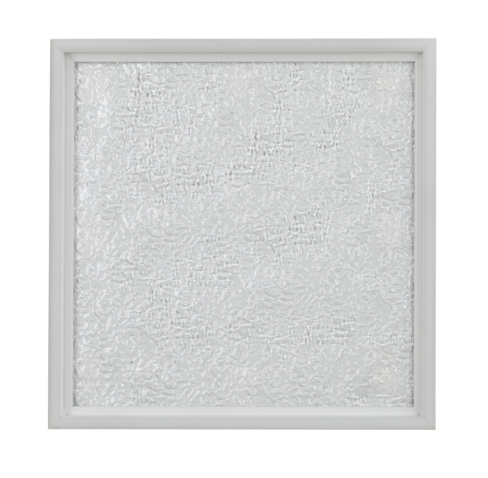 Vierkante led-plafondlamp met gestructureerd glas, gezien van voren.