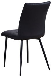 Rückansicht eines modernen schwarzen Stuhls mit schlanken Metallbeinen.