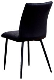 Rückansicht eines modernen schwarzen Stuhls mit schlanken Metallbeinen.