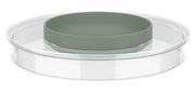 Spritzschutzdeckel für Rührschüssel, seitliche Perspektive, transparent mit grünem Rand