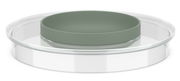Spritzschutzdeckel für Rührschüssel, seitliche Perspektive, transparent mit grünem Rand
