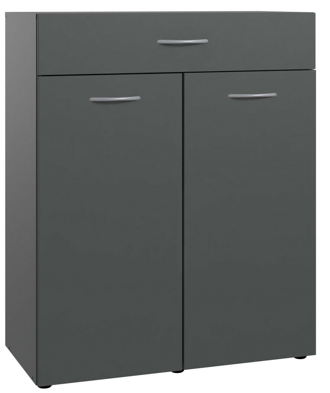 Graue Wäschekommode mit einer Schublade und zwei Türen, Frontalansicht