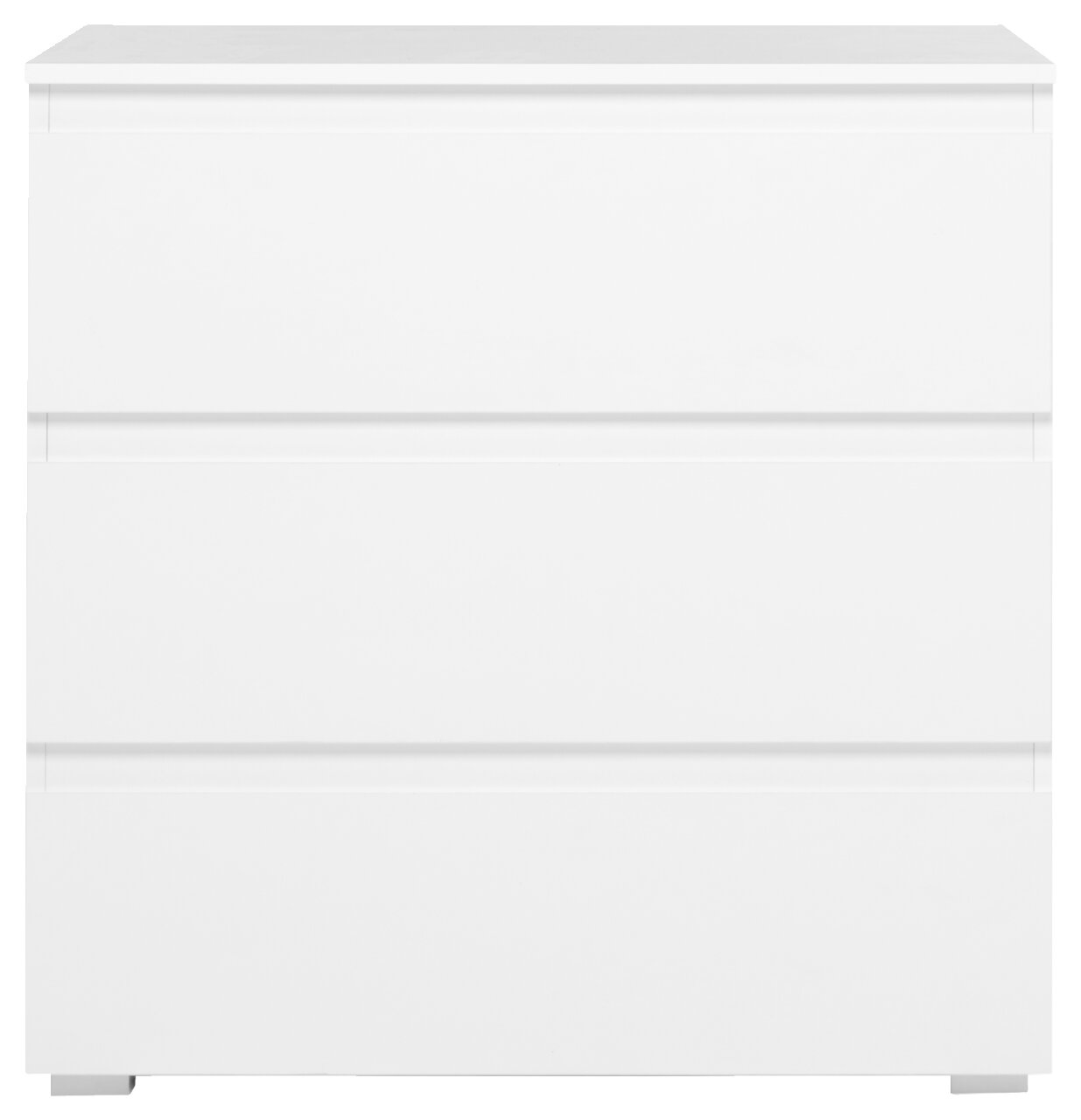 Weiße Kommode mit drei Schubladen, Frontalansicht